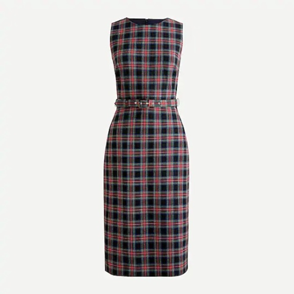 J.Crew Belted sheath dress in black Stewart tartan